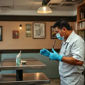 restaurante com larvas e baratas